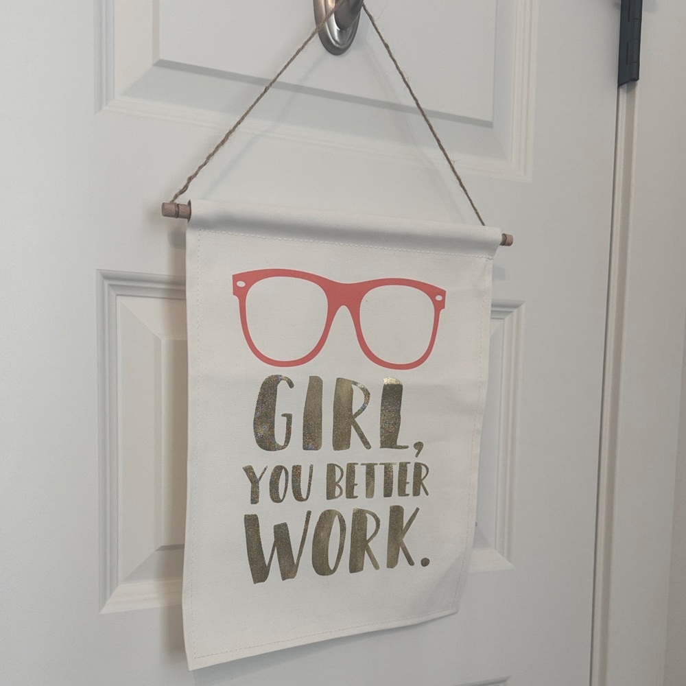 Decorative Wall Hanging with Gold Text “